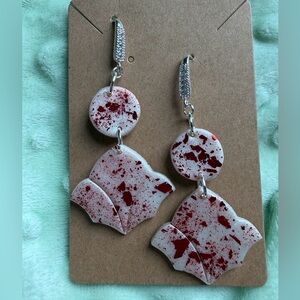 Elegant Red and White Dangle Handmade Polymer Clay Earrings